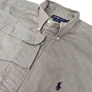 Ralph Lauren Blake Mens Long Sleeve Shirt‎ L Beige Button-Down Collar Polo Logo